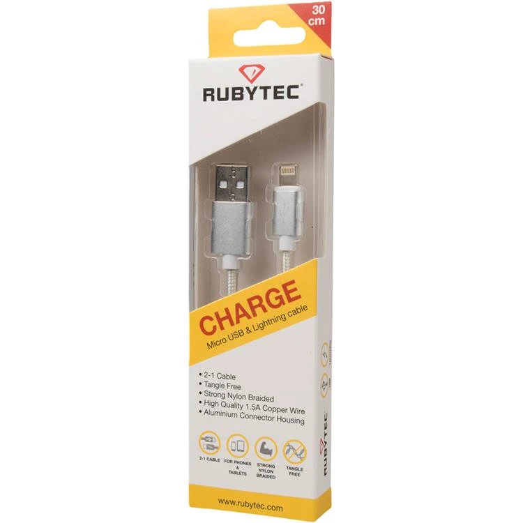 Rubytec Charge Micro Usb & Lightning Cable Silver 6 Rubytec Charge Micro Usb & Lightning Cable Silver - Afbeelding 4